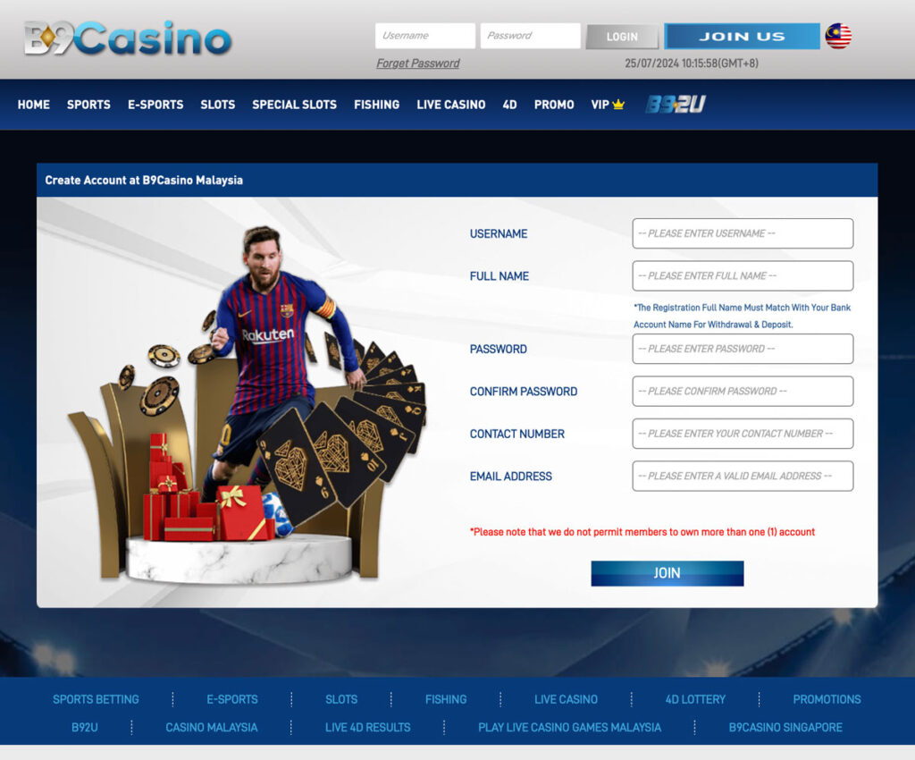 b9casino register